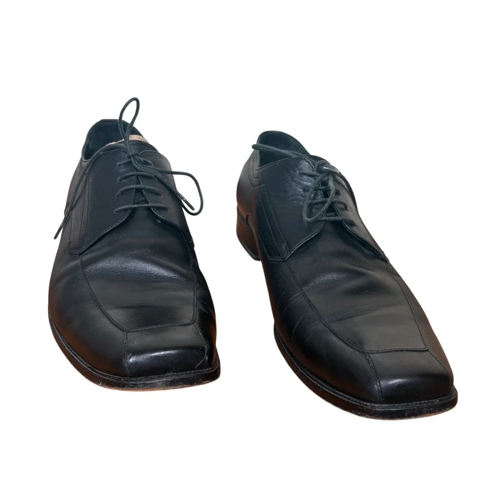 Hugo Boss Black Leather Square Toe Derby Dress Shoes Italy Classic Men's 11‎